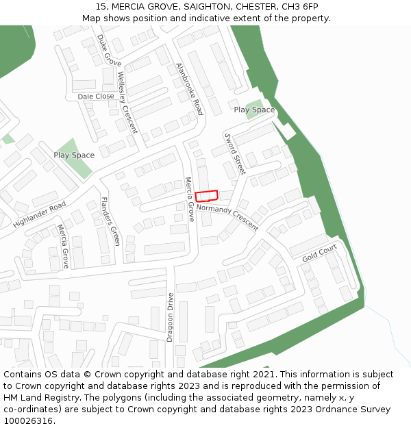 15, MERCIA GROVE, SAIGHTON, CHESTER, CH3 6FP: Location map and indicative extent of plot