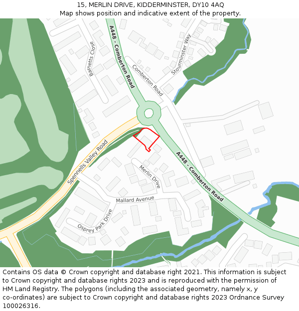 15, MERLIN DRIVE, KIDDERMINSTER, DY10 4AQ: Location map and indicative extent of plot