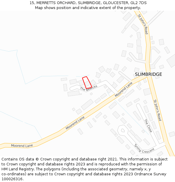 15, MERRETTS ORCHARD, SLIMBRIDGE, GLOUCESTER, GL2 7DS: Location map and indicative extent of plot