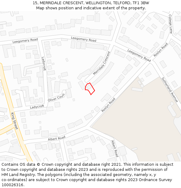 15, MERRIDALE CRESCENT, WELLINGTON, TELFORD, TF1 3BW: Location map and indicative extent of plot