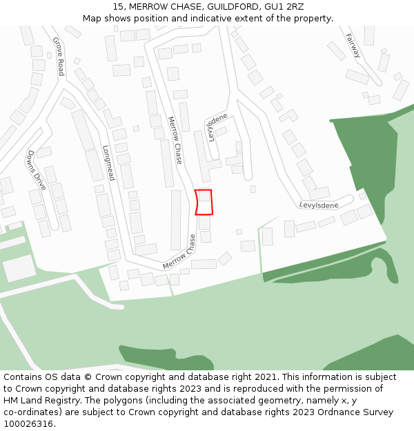 15, MERROW CHASE, GUILDFORD, GU1 2RZ: Location map and indicative extent of plot