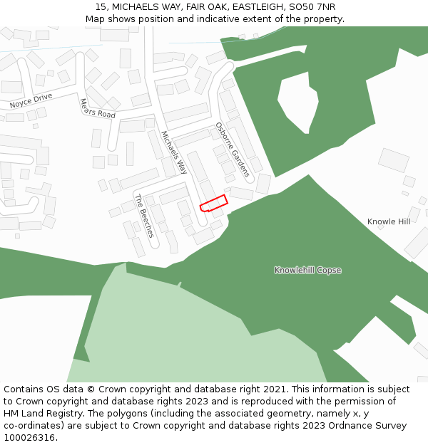15, MICHAELS WAY, FAIR OAK, EASTLEIGH, SO50 7NR: Location map and indicative extent of plot