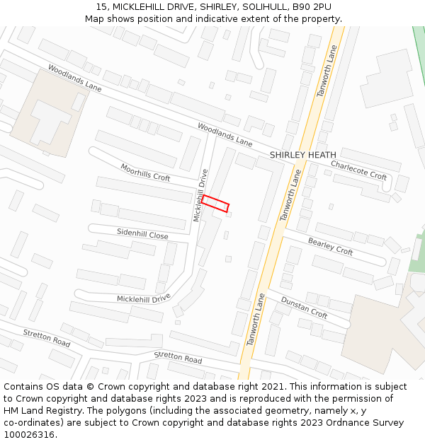 15, MICKLEHILL DRIVE, SHIRLEY, SOLIHULL, B90 2PU: Location map and indicative extent of plot