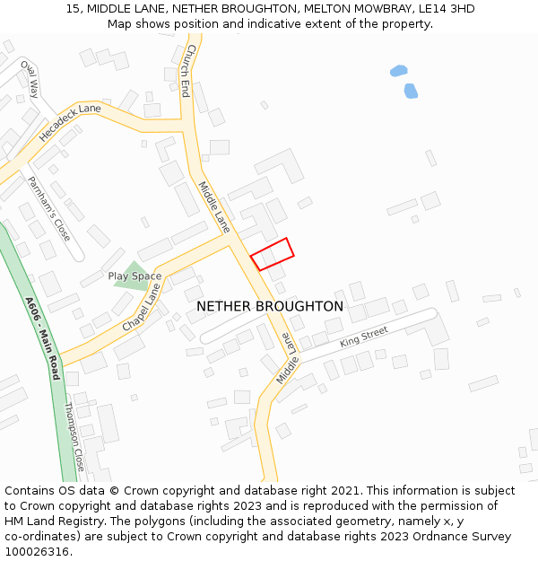 15, MIDDLE LANE, NETHER BROUGHTON, MELTON MOWBRAY, LE14 3HD: Location map and indicative extent of plot