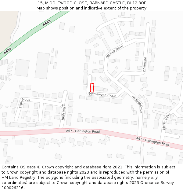 15, MIDDLEWOOD CLOSE, BARNARD CASTLE, DL12 8QE: Location map and indicative extent of plot