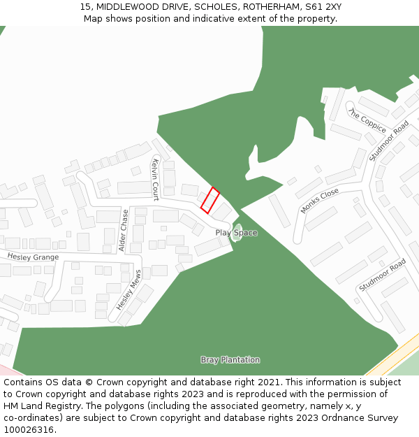 15, MIDDLEWOOD DRIVE, SCHOLES, ROTHERHAM, S61 2XY: Location map and indicative extent of plot