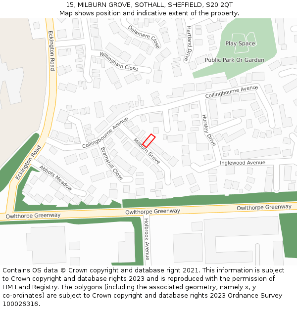 15, MILBURN GROVE, SOTHALL, SHEFFIELD, S20 2QT: Location map and indicative extent of plot