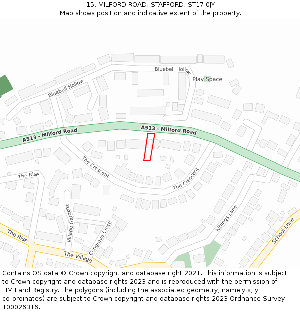 15, MILFORD ROAD, STAFFORD, ST17 0JY: Location map and indicative extent of plot