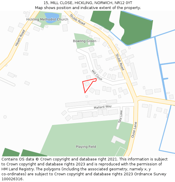 15, MILL CLOSE, HICKLING, NORWICH, NR12 0YT: Location map and indicative extent of plot