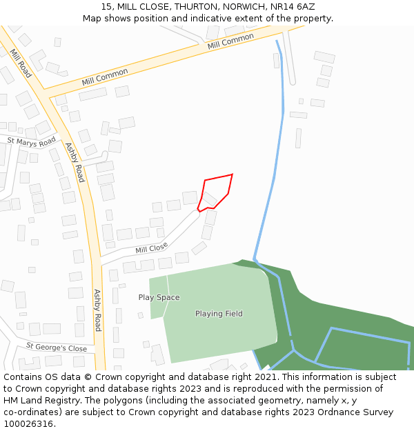 15, MILL CLOSE, THURTON, NORWICH, NR14 6AZ: Location map and indicative extent of plot