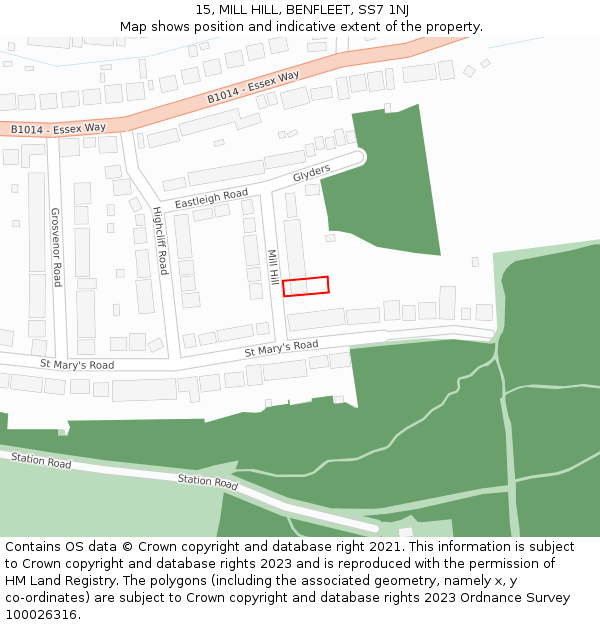15, MILL HILL, BENFLEET, SS7 1NJ: Location map and indicative extent of plot