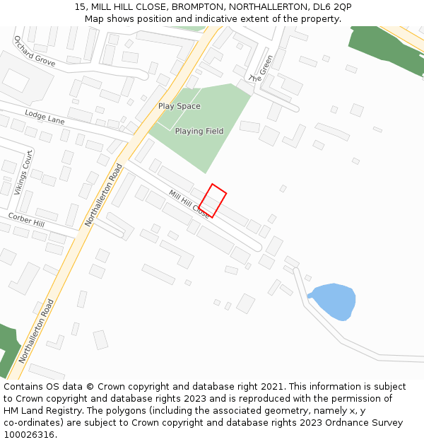 15, MILL HILL CLOSE, BROMPTON, NORTHALLERTON, DL6 2QP: Location map and indicative extent of plot