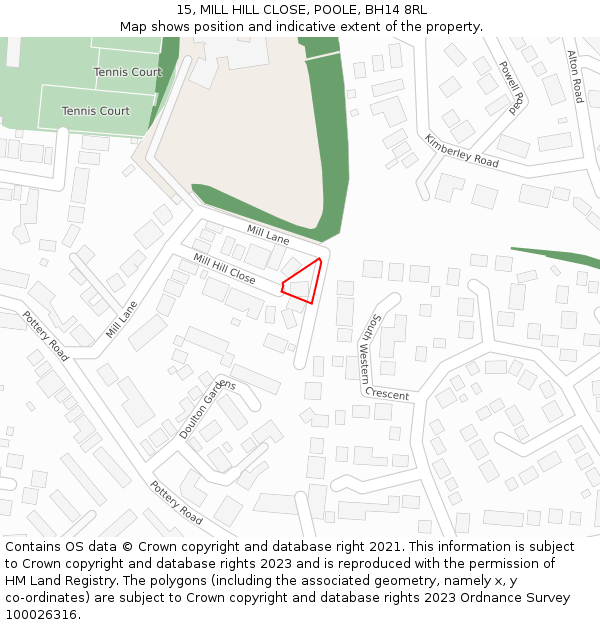 15, MILL HILL CLOSE, POOLE, BH14 8RL: Location map and indicative extent of plot