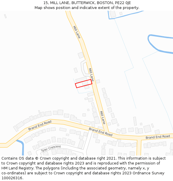 15, MILL LANE, BUTTERWICK, BOSTON, PE22 0JE: Location map and indicative extent of plot