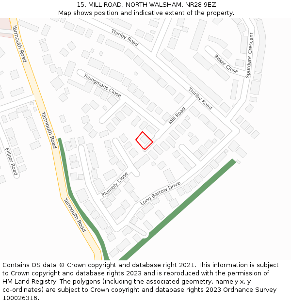 15, MILL ROAD, NORTH WALSHAM, NR28 9EZ: Location map and indicative extent of plot