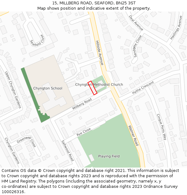 15, MILLBERG ROAD, SEAFORD, BN25 3ST: Location map and indicative extent of plot
