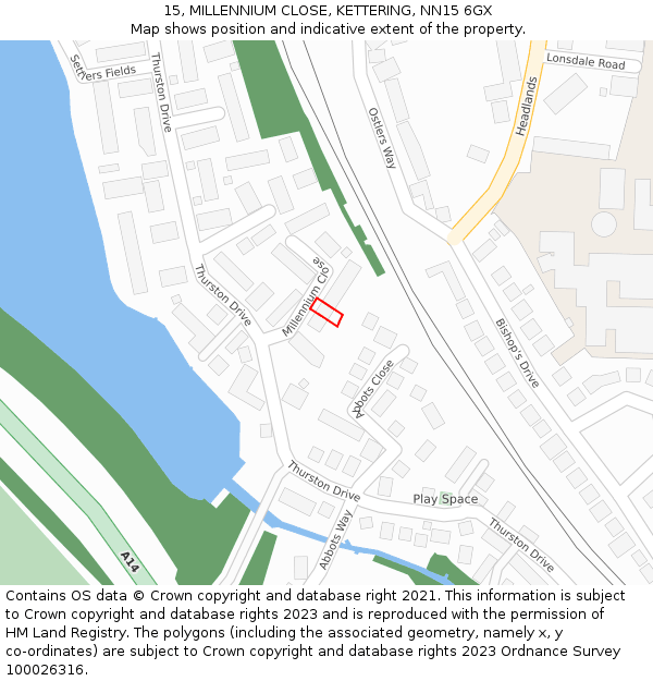 15, MILLENNIUM CLOSE, KETTERING, NN15 6GX: Location map and indicative extent of plot