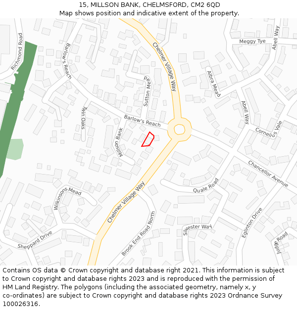 15, MILLSON BANK, CHELMSFORD, CM2 6QD: Location map and indicative extent of plot