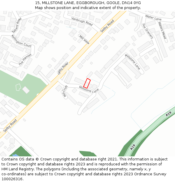 15, MILLSTONE LANE, EGGBOROUGH, GOOLE, DN14 0YG: Location map and indicative extent of plot