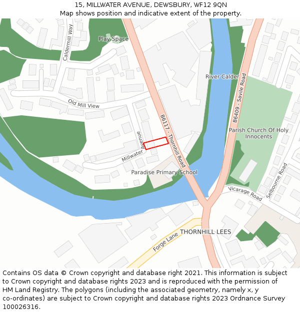 15, MILLWATER AVENUE, DEWSBURY, WF12 9QN: Location map and indicative extent of plot