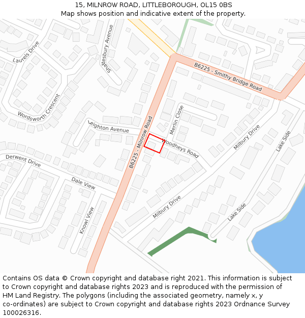 15, MILNROW ROAD, LITTLEBOROUGH, OL15 0BS: Location map and indicative extent of plot