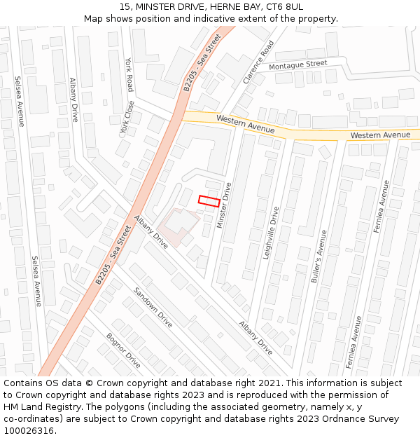 15, MINSTER DRIVE, HERNE BAY, CT6 8UL: Location map and indicative extent of plot