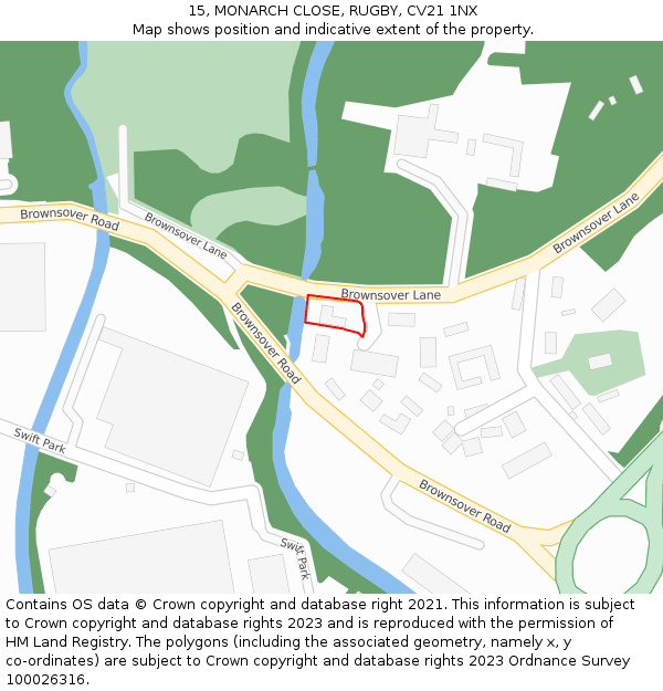 15, MONARCH CLOSE, RUGBY, CV21 1NX: Location map and indicative extent of plot