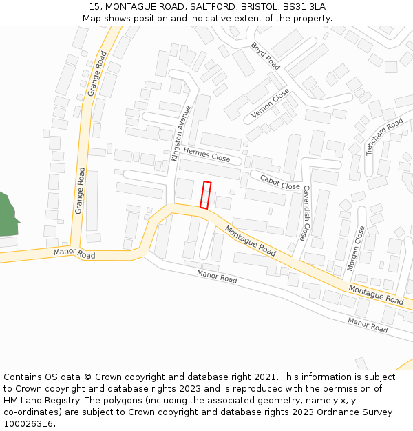 15, MONTAGUE ROAD, SALTFORD, BRISTOL, BS31 3LA: Location map and indicative extent of plot