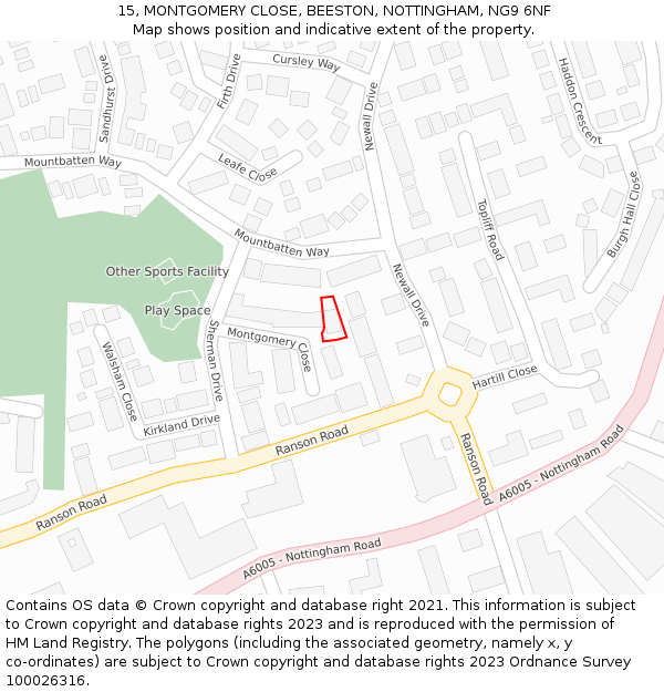 15, MONTGOMERY CLOSE, BEESTON, NOTTINGHAM, NG9 6NF: Location map and indicative extent of plot