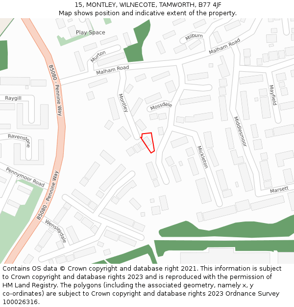 15, MONTLEY, WILNECOTE, TAMWORTH, B77 4JF: Location map and indicative extent of plot