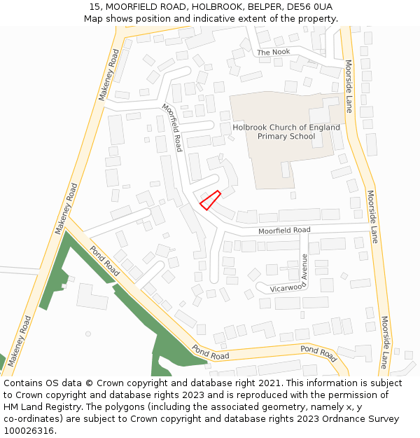 15, MOORFIELD ROAD, HOLBROOK, BELPER, DE56 0UA: Location map and indicative extent of plot