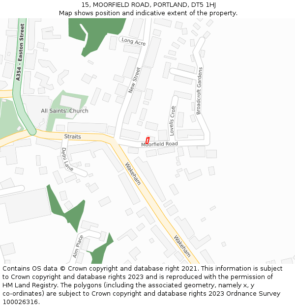 15, MOORFIELD ROAD, PORTLAND, DT5 1HJ: Location map and indicative extent of plot