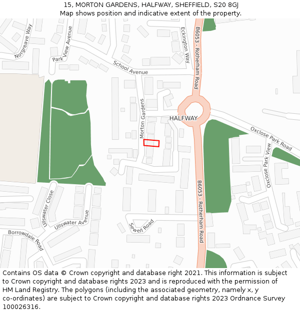 15, MORTON GARDENS, HALFWAY, SHEFFIELD, S20 8GJ: Location map and indicative extent of plot