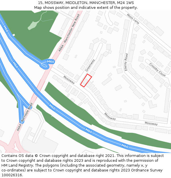 15, MOSSWAY, MIDDLETON, MANCHESTER, M24 1WS: Location map and indicative extent of plot