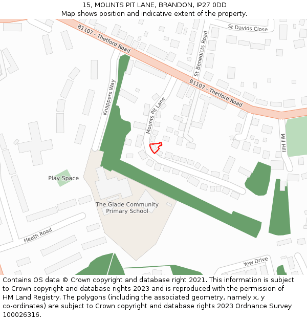 15, MOUNTS PIT LANE, BRANDON, IP27 0DD: Location map and indicative extent of plot