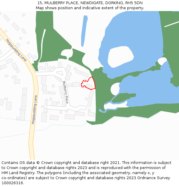 15, MULBERRY PLACE, NEWDIGATE, DORKING, RH5 5DN: Location map and indicative extent of plot