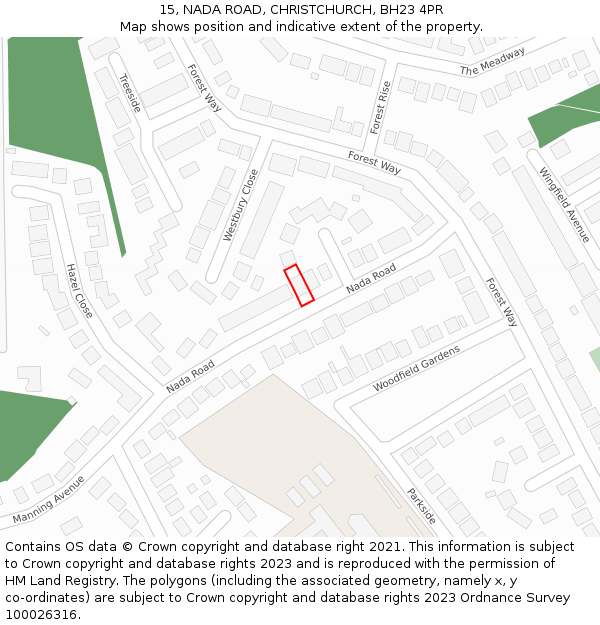 15, NADA ROAD, CHRISTCHURCH, BH23 4PR: Location map and indicative extent of plot