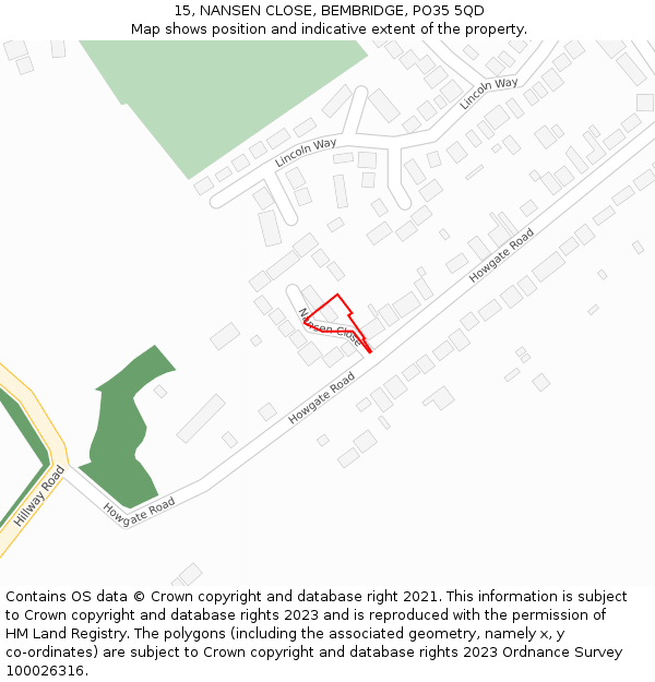 15, NANSEN CLOSE, BEMBRIDGE, PO35 5QD: Location map and indicative extent of plot