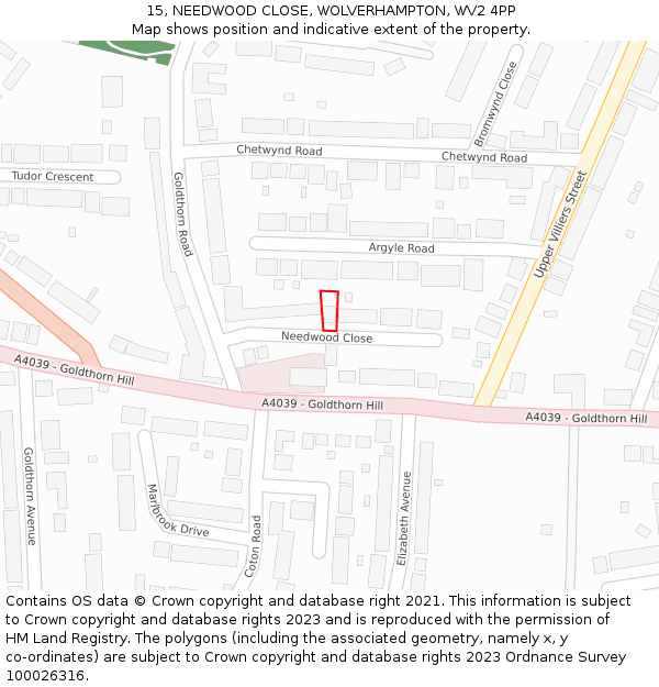 15, NEEDWOOD CLOSE, WOLVERHAMPTON, WV2 4PP: Location map and indicative extent of plot