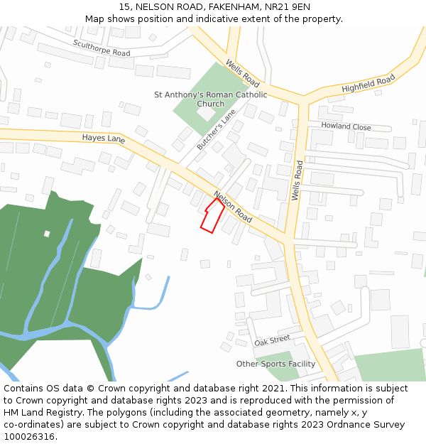 15, NELSON ROAD, FAKENHAM, NR21 9EN: Location map and indicative extent of plot