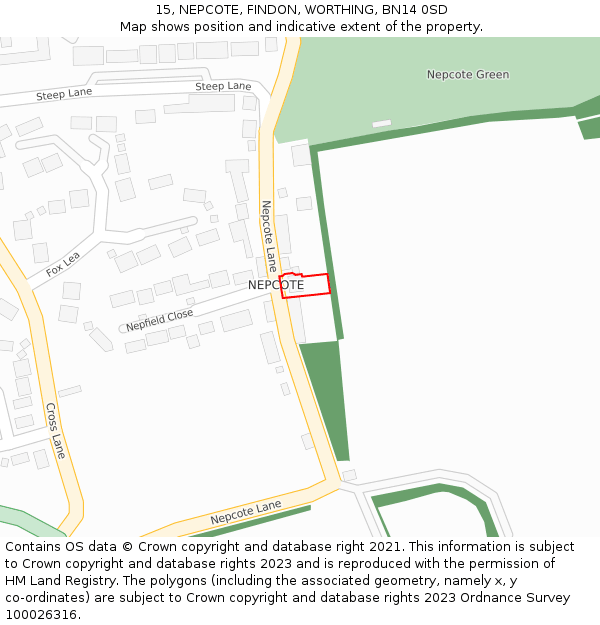 15, NEPCOTE, FINDON, WORTHING, BN14 0SD: Location map and indicative extent of plot