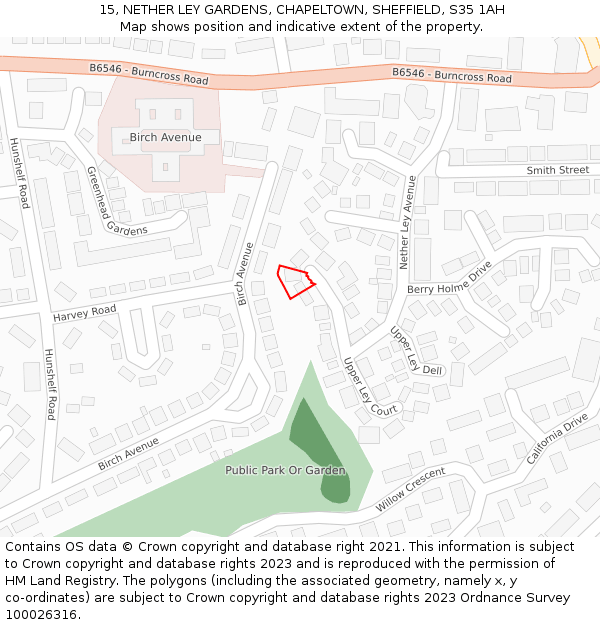15, NETHER LEY GARDENS, CHAPELTOWN, SHEFFIELD, S35 1AH: Location map and indicative extent of plot