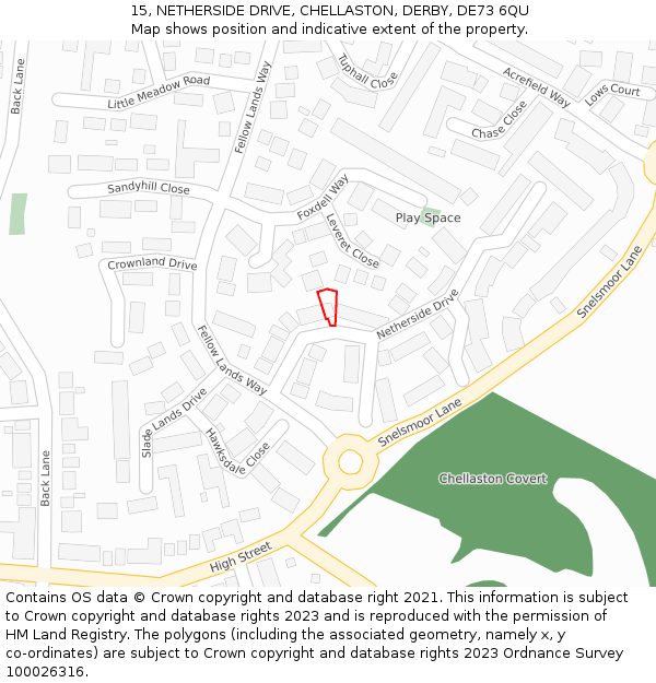 15, NETHERSIDE DRIVE, CHELLASTON, DERBY, DE73 6QU: Location map and indicative extent of plot