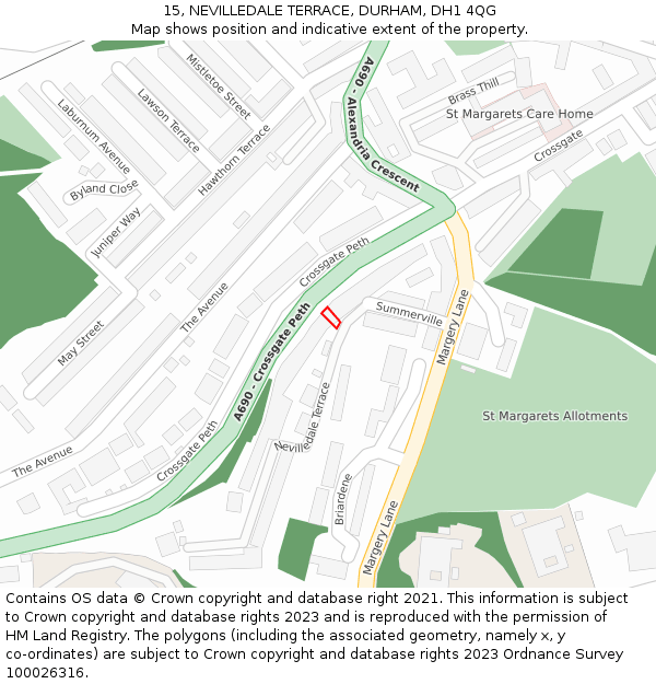 15, NEVILLEDALE TERRACE, DURHAM, DH1 4QG: Location map and indicative extent of plot