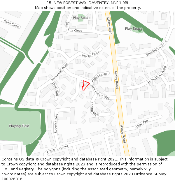 15, NEW FOREST WAY, DAVENTRY, NN11 9RL: Location map and indicative extent of plot