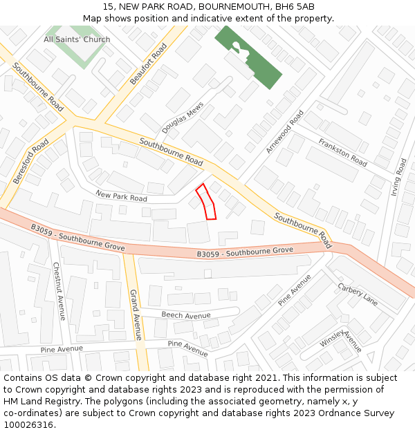 15, NEW PARK ROAD, BOURNEMOUTH, BH6 5AB: Location map and indicative extent of plot