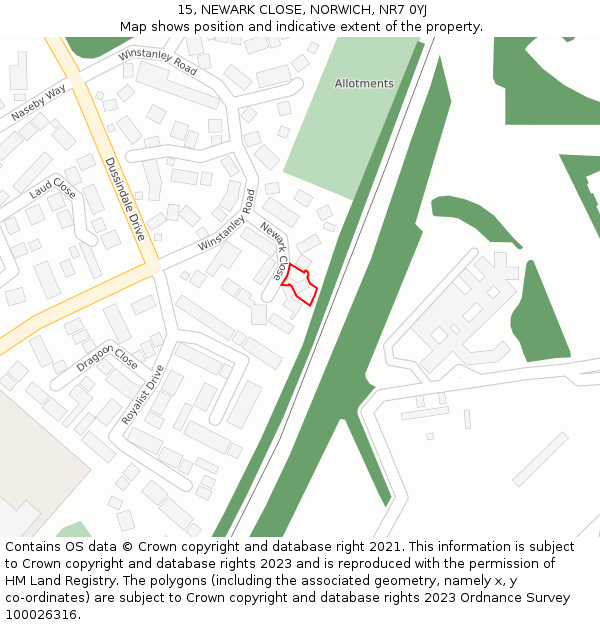 15, NEWARK CLOSE, NORWICH, NR7 0YJ: Location map and indicative extent of plot