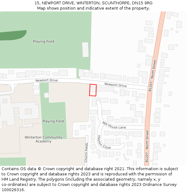 15, NEWPORT DRIVE, WINTERTON, SCUNTHORPE, DN15 9RG: Location map and indicative extent of plot