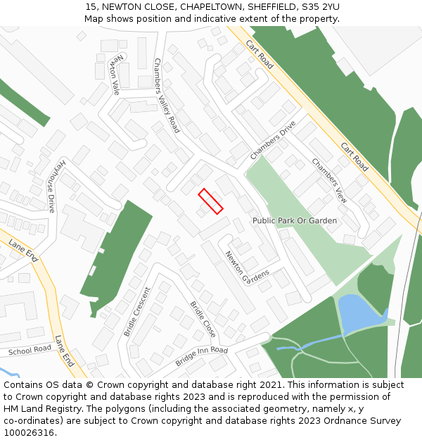 15, NEWTON CLOSE, CHAPELTOWN, SHEFFIELD, S35 2YU: Location map and indicative extent of plot