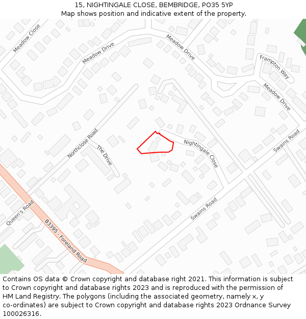 15, NIGHTINGALE CLOSE, BEMBRIDGE, PO35 5YP: Location map and indicative extent of plot